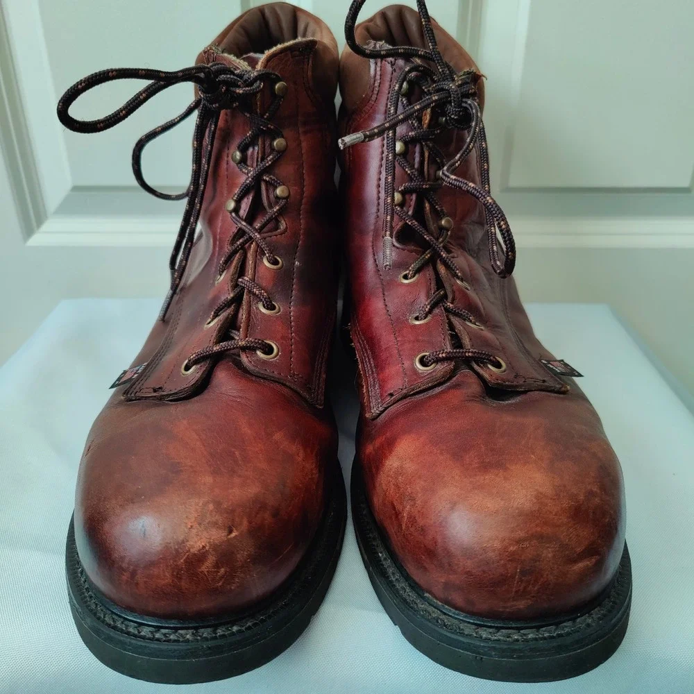 Thorogood USA Leather Work Boots Steel Toe 14 EEE Wide Brown Safety Lace Up EH